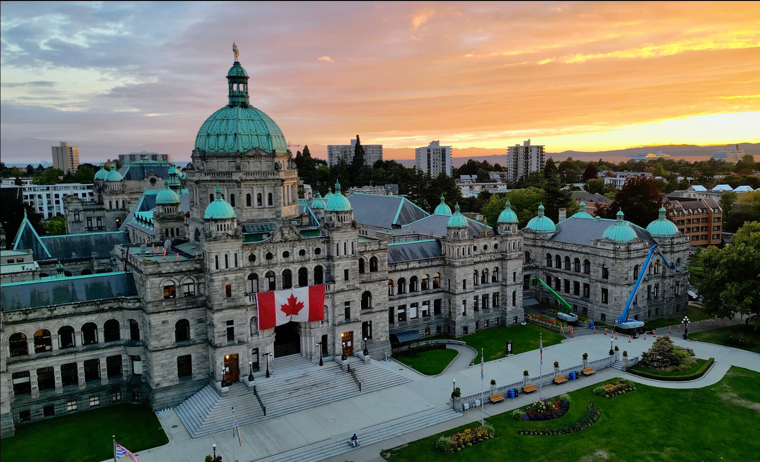 BC Parliament Buildings aerial drone media production Victoria BC